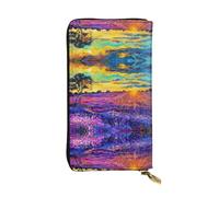 ESNAIUVCD Lavanda pittura a olio stampa vera pelle donne, uomini portafogli, multi-funzione, cerniera intorno grande viaggio cellulare lungo soldi borse, Nero , Taglia unica