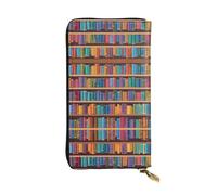 ESNAIUVCD Library Bookshelf Print Genuine Leather Women 's,Men's Wallets,Multi-Function Clutch Borse,Zip Around Large Travel Phone Long Money Bags