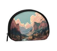 ESNAIUVCD Mini borsa portatile a forma di conchiglia con stampa di montagne e fiumi, piccolo portamonete
