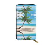 ESNAIUVCD Palm Tree Bright Seascape Print Genuine Leather Women 's,Men's Wallets, Multi-Function Clutch Borse,Zip Around Large Travel Phone Long Money Bags