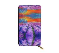 ESNAIUVCD Pittura ad olio di lavanda stampa vera pelle donne, portafogli da uomo, borsa multifunzionale, cerniera intorno grande viaggio cellulare lungo portamonete, Nero , Taglia unica