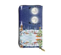 ESNAIUVCD Portafogli da donna in vera pelle con stampa albero di Natale e neve, multifunzione, con cerniera intorno al grande telefono cellulare da viaggio, Nero , Taglia unica
