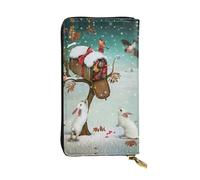 ESNAIUVCD Portafogli da donna in vera pelle con stampa di coniglietto di Natale, portafogli da uomo, multifunzione, con cerniera intorno al grande telefono cellulare da viaggio lungo portamonete, Nero