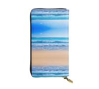 ESNAIUVCD Portafogli da donna in vera pelle con stampa spiaggia e mare, multifunzione, con cerniera intorno al grande telefono cellulare da viaggio, Nero , Taglia unica