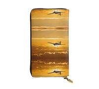 ESNAIUVCD Portafoglio da donna in vera pelle con stampa aereo al tramonto, multifunzione, con cerniera intorno al grande telefono cellulare da viaggio, Nero , Taglia unica
