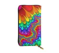 ESNAIUVCD Rainbow Tie Dye-Red Print Vera Pelle Donne, Uomo, Portafogli Multifunzione, Zip Intorno Grande Viaggio Cellulare Lungo Portamonete, Nero , Taglia unica