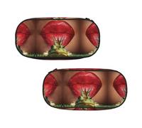 ESNAIUVCD Red Lips - Astuccio portatile con stampa di labbra pronte a baciare una rana, astuccio per cancelleria, per ragazzi e studenti
