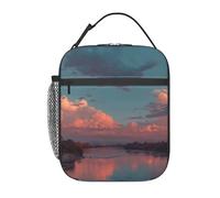ESNAIUVCD River and The Great Sky Print - Borsa per il pranzo per la scuola, per bambini, ragazzi, ragazze, piccola scatola termica per il pranzo, con borsa regolabile e rimovibile
