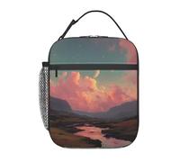 ESNAIUVCD River and The Great Sky Print - Borsa per il pranzo per la scuola, per bambini, ragazzi, ragazze, piccola scatola termica per il pranzo, con borsa regolabile e rimovibile