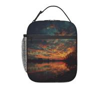 ESNAIUVCD River and The Great Sky Print - Borsa per il pranzo per la scuola, per bambini, ragazzi, ragazze, piccola scatola termica per il pranzo, con borsa regolabile e rimovibile