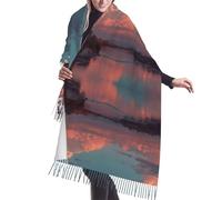ESNAIUVCD River And The Great Sky Stampa Donna Scialle Sciarpa, Alla Moda Moda Inverno Grande Caldo Cashmere Nappa Sciarpa
