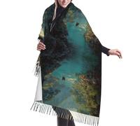 ESNAIUVCD Sciarpa dello scialle delle donne della stampa del paesaggio del fiume, sciarpa calda della nappa del cachemire di inverno di tendenza alla moda