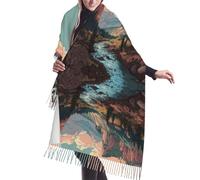 ESNAIUVCD Sciarpa dello scialle delle donne della stampa delle montagne e dei fiumi, sciarpa calda della nappa del cachemire di inverno alla moda alla moda grande