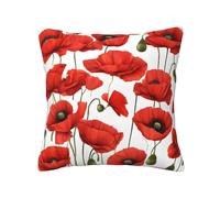 ESNAIUVCD Set di 2 federe copricuscino quadrate con stampa di papaveri rossi, per divano, camera da letto, divano, quattro stagioni, universali