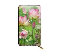 ESNAIUVCD Spirit of The Lotus Print - Portafogli in vera pelle da donna, da uomo, multifunzione, con cerniera intorno al grande telefono cellulare da viaggio, Nero , Taglia unica