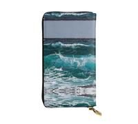 ESNAIUVCD Stampa acqua di mare in vera pelle da donna, portafogli da uomo, multifunzione, con cerniera intorno al grande telefono cellulare da viaggio lungo portamonete, Nero , Taglia unica