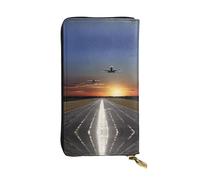 ESNAIUVCD Stampa aeroportuale in vera pelle da donna,Portafogli da uomo,Multi-Function Clutch Borse,Zip Around Large Travel Phone Long Money Bags, Nero , Taglia unica