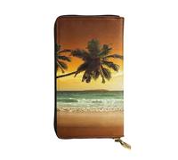 ESNAIUVCD Sunset Coconut Trees On The Beach Stampa Vera Pelle Donna,Uomo,Multi-Function Clutch Borse,Zip Intorno Grande Viaggio Telefono Cellulare Lungo Portamonete
