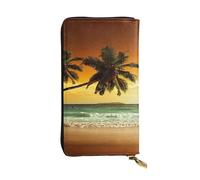 ESNAIUVCD Sunset Coconut Trees On The Beach Stampa Vera Pelle Donna,Uomo,Multi-Function Clutch Borse,Zip Intorno Grande Viaggio Telefono Cellulare Lungo Portamonete, Nero , Taglia unica