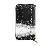 ESNAIUVCD Tasti di pianoforte con stampa note musicali in vera pelle da donna, portafogli da uomo, multifunzione, con cerniera intorno al grande telefono cellulare da viaggio lungo portamonete, Nero ,