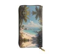 ESNAIUVCD Tropical Beach Print Vera Pelle Donna,Uomo,Multi-Function Clutch Borse,Zip Around Large Travel Phone Long Money Bags