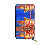 ESNAIUVCD Tropical Beach Print Vera Pelle Donna,Uomo,Multi-Function Clutch Borse,Zip Around Large Travel Phone Long Money Bags