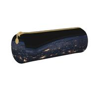 ESNAIUVCD View of Earth - Astuccio cilindrico in pelle con cerniera e stampa, in pelle sintetica di alta qualità, multifunzione, adatto per studenti, bianco, Taglia unica, Beauty Case