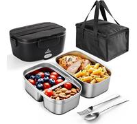 ESOHOT Scaldavivande Elettrico Portatile 1,5L 80W con Borse Isolate,Set di Posate per 12V 24V 220V (1,5L x 2)