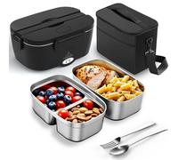 ESOHOT Scaldavivande Elettrico Portatile,120W Scalda Vivande Portatile Elettrico Riscaldamento Ultrarapido 12V/24V/230V Porta Pranzo Riscaldabile per Viaggi, Lavoro, Auto, Camion (1,5L x 2)