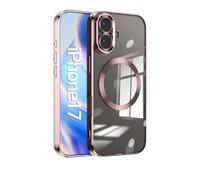 ESONG Cover Magnetica per iPhone 17,Protettiva Case compatibile con MagSafe[Copertura della fotocamera] Antiurto Ultra-Sottile Trasparente Silicone Protezione Custodia-Oro rosa