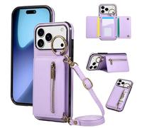 ESONG Cover per iPhone 17 PRO Portafoglio Case con Cordino Cinturino e Ring,Custodia A Libro In Pelle Flip Cerniera,Caso per Donna Con Porta Carte,Magnetica,Supporto Viola