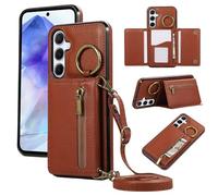 ESONG Cover per Samsung Galaxy A34 5G Portafoglio Case con Cordino Cinturino e Ring,Custodia A Libro In Pelle Flip Cerniera,Caso per Donna Con Porta Carte,Magnetica,Supporto Caffè