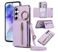 ESONG Cover per Samsung Galaxy A34 5G Portafoglio Case con Cordino Cinturino e Ring,Custodia A Libro In Pelle Flip Cerniera,Caso per Donna Con Porta Carte,Magnetica,Supporto Viola