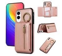 ESONG Cover per Samsung Galaxy S25 Edge Portafoglio Case con Cordino Cinturino e Ring,Custodia A Libro In Pelle Flip Cerniera,Caso per Donna Con Porta Carte,Magnetica,Supporto Rosa