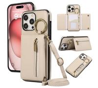 ESONG Cover per Samsung Galaxy S25+ PLUS/S24+ PLUS Portafoglio Case con Cordino Cinturino e Ring,Custodia A Libro In Pelle Flip Cerniera,Caso per Donna Con Porta Carte,Magnetica,Supporto Beige