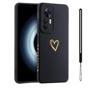 ESONG Cover per Xiaomi 12T/Xiaomi 12T Pro/Redmi K50 Ultra,Custodia in sottile tinta unita Morbida Silicone TPU Antiurto Protettiva Bumper Shell con Forma di Cuore d'Amore Dorato,per Donne/Ragazze-Nero