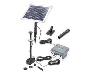 esotec Pompa solare per laghetto con filtro 6/220 LED per esterni, set pompa irrigatore, 220 l/h, batteria LiFePo4, picchetto pannello solare 6 W, fontana solare per laghetto da giardino, pompa per