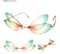 Esotici Festa Club Rave Rimless Occhiali da Sole Libellula Farfalla Ali Ombre