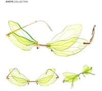 Esotici Festa Club Rave Rimless Occhiali da Sole Libellula Farfalla Ali Verde