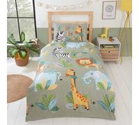 Rumble IN Giungla Singolo Copripiumino e Federa Set Bambini Leone Zebra Hippo
