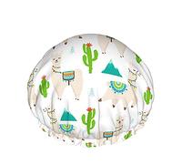 Esotico Attualità Cactus Cuffia da doccia da bagno Lama Animale divertente Acquerello Montagne Piccole cuffie da doccia carine per le donne DoubleBathing Shower Hat Protezione dei capelli Riutilizza