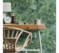 Esotico Maui Foglia Fine Decor Parati Tropicale Palma Giungla FD42851 Verde/Blu