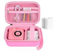 ESOXOFFORE - Custodia per fotocamera digitale con stampa istantanea per bambini, con 3 rotoli di ricarica, con tasca in rete per accessori di carta termica (solo scatola), rosa