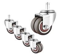 ESOYAWE Set da 5 50mm Ricambio A Rotelle per Sedia da Ufficio, con Freno E Plug-in Stelo di 11 Mm Ruote Pivottanti per Mobili, capacità di Carico Totale 200 kg TPE Gomma Rotelle Doppio Pivotanti