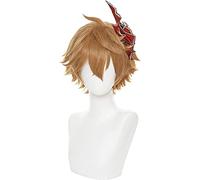 ESPADE 2022 Cos Wig Genshin Impact Tartaglia Cosplay Corto Marrone Resistente al Calore Capelli Sintetici Halloween Party Anime Cosplay Parrucche