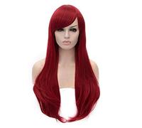 ESPADE 2022 Cos Wig LOL Katarina Parrucca Cosplay Katarina Du Couteau 70 cm Lungo Rosso Scuro Culy Resistente al Calore Parrucche Sintetiche dei Capelli + Protezione della Parrucca