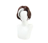 ESPADE 2022 Cos Wig Parrucca FF14 Ade Final Fantasy XIV Emet-Selch Cosplay Boss Coklat Pendek Keriting Rambut Sintetis Tahan Panas Halloween Gioco di Ruolo
