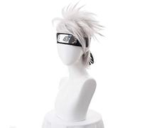 ESPADE 2022 Cos Wig Parrucca for Anime Ninja Hatake Kakashi Parrucca Cosplay Argento Bianco Corto Resistente al Calore Parrucche dei Capelli Sintetici + Fascia + Maschera M Parrucca