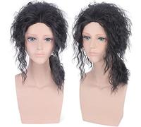 ESPADE 2022 Cos Wig Parrucca for Halloween Fashion Christmas Party Dress Up Wig Cos Wig Male King MJ Black Fashion Bello Studente Parrucca for Capelli Ricci Lunghi