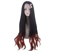 ESPADE 2022 Cos Wig Parrucca Kamado Nezuko: Kimetsu No Yaiba Nezuko Cosplay 95 cm Gradiente Accessori for Capelli Lunghi Parrucca Sintetica Resistente al Calore